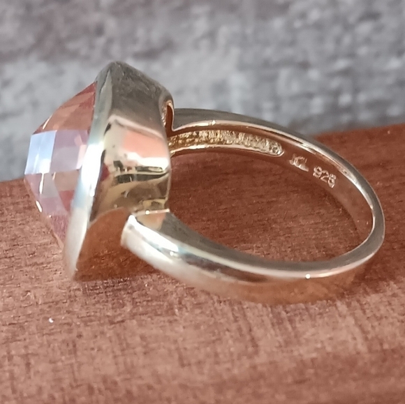 925 Sterling Silver Gold Plated Champagne Faceted Crystal Ring - Picture 6 of 11